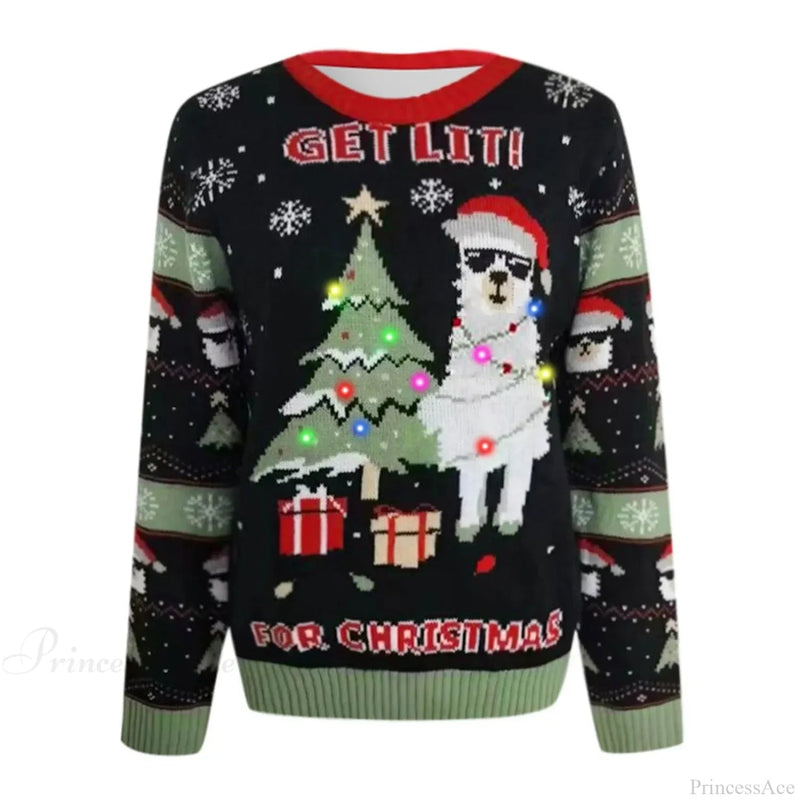 Led Light Jacquard Loose Christmas Knitted Pullover Christmas Sweater