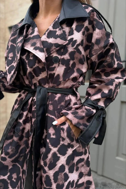 Leopard Print Faux Leather Oversized Longline Overcoat