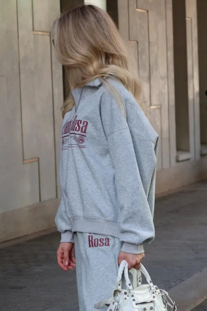 Letter Print Relaxed Convertible Collar Half-zip Sweatshirt