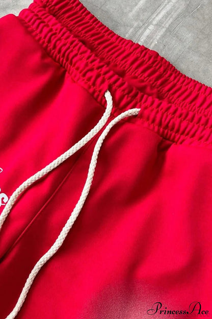 Letter Print Y2k Elastic Waist Straight Pants