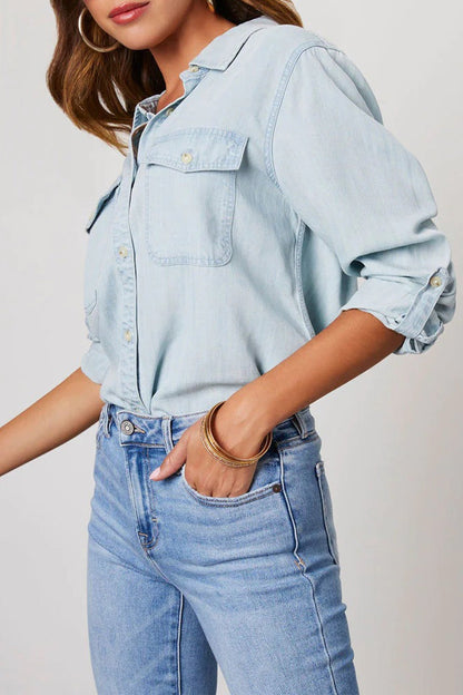 Long Sleeve Button-up Denim Blouse