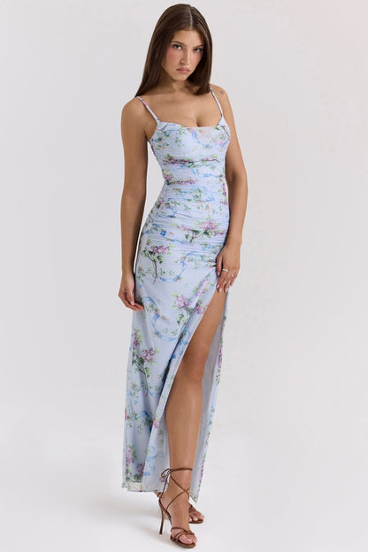 Blue Slit Midi Dress