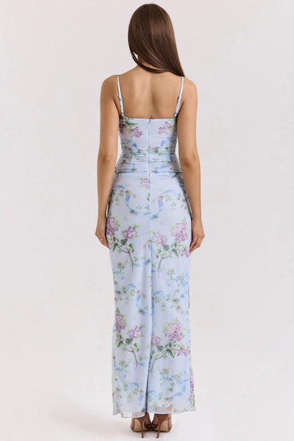 Blue Slit Midi Dress