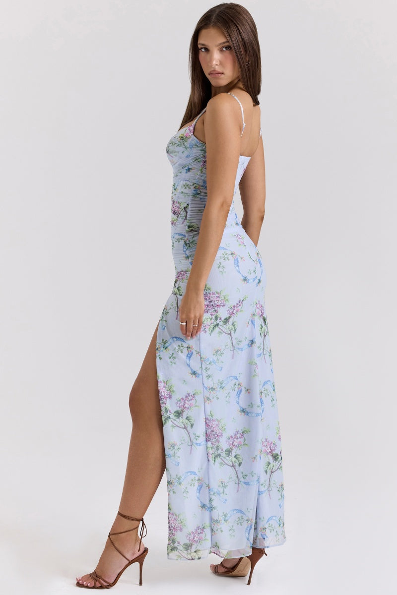 Blue Slit Midi Dress