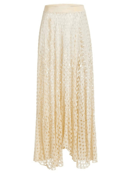 Natural Cutout Stretch-jersey and Crochet-knit Maxi Swimsuit and Skirt