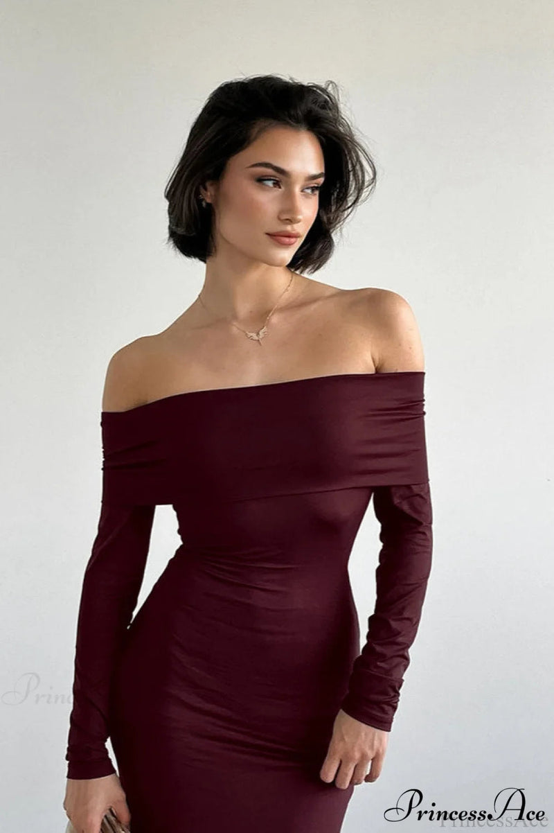 Long Sleeve Off Shoulder Bodycon Maxi Dress