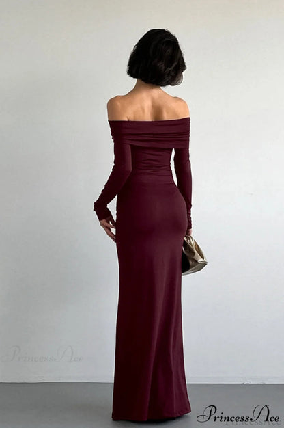 Long Sleeve Off Shoulder Bodycon Maxi Dress