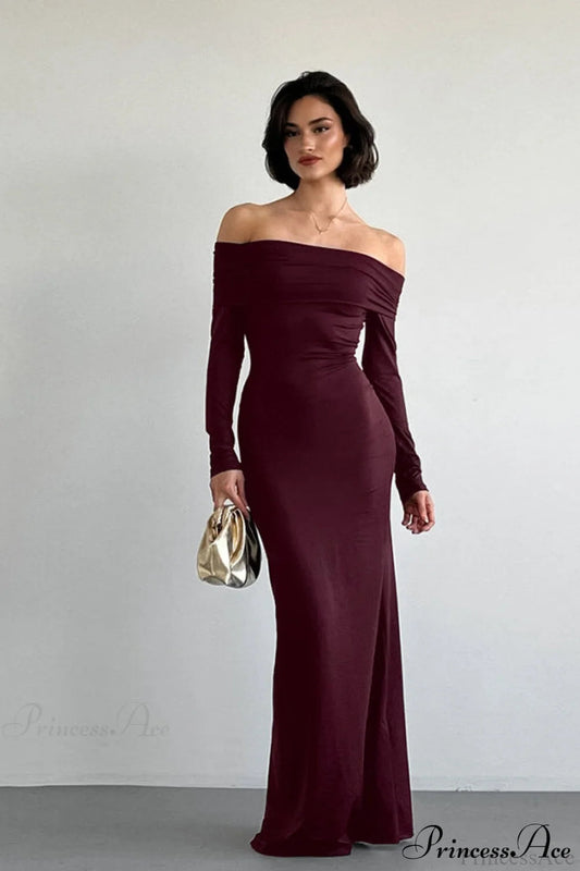 Long Sleeve Off Shoulder Bodycon Maxi Dress