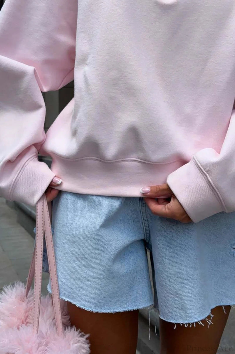Loose Letter Embroidery Half-zip Sweatshirt