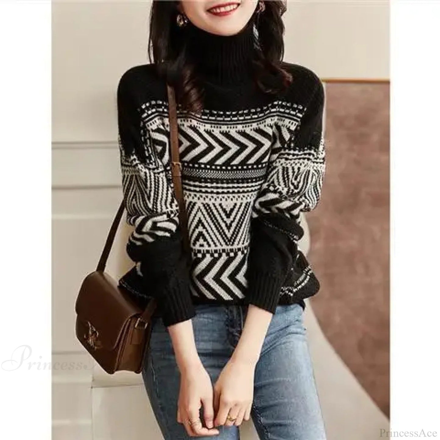 Loose Versatile Fashionable High Neck Red Christmas Sweater