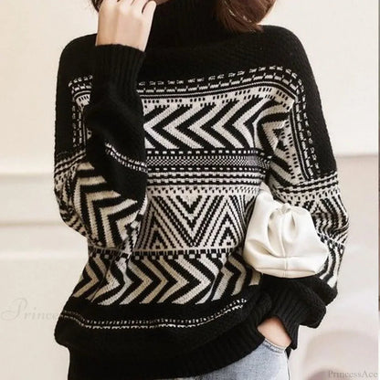 Loose Versatile Fashionable High Neck Red Christmas Sweater