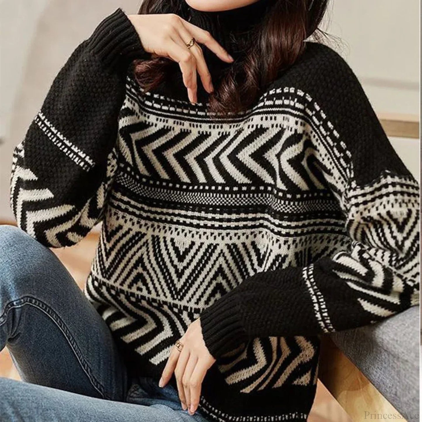 Loose Versatile Fashionable High Neck Red Christmas Sweater