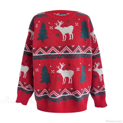Loose-fit Thickened Red Winter Style Knitted Pullover Christmas Sweater