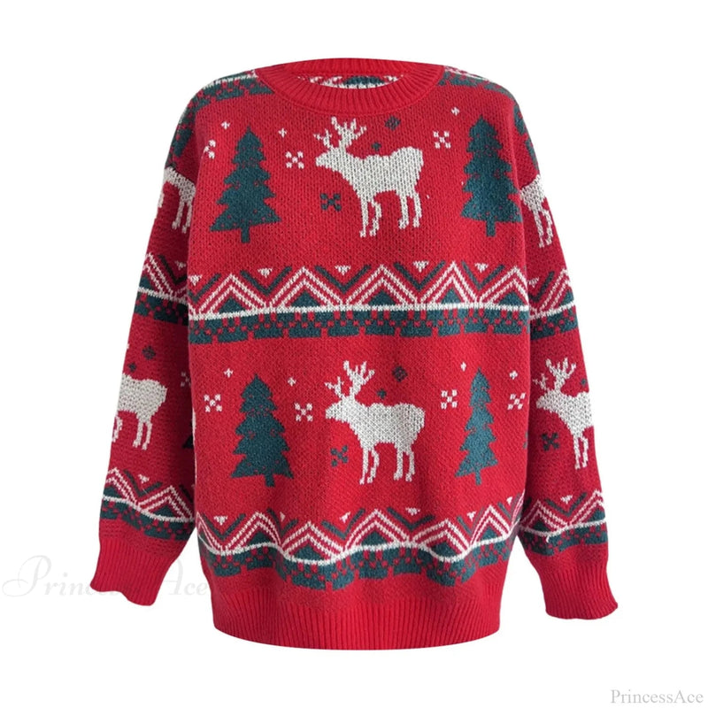 Loose-fit Thickened Red Winter Style Knitted Pullover Christmas Sweater