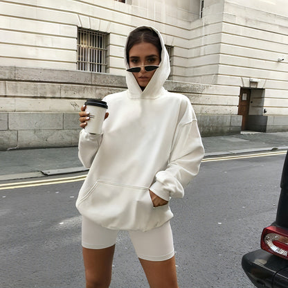 Loose Long Sleeve Sweatshirt Top Hoodie and Biker Shorts