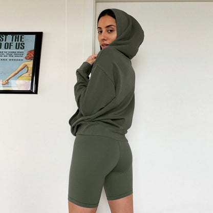 Loose Long Sleeve Sweatshirt Top Hoodie and Biker Shorts