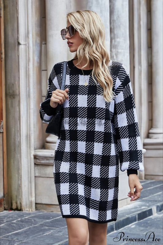 Loose Plaid Commute Color Block Sweater