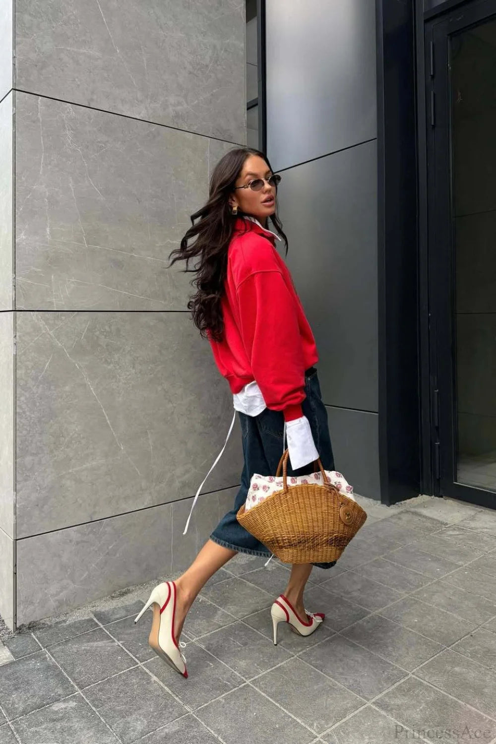 Loose Red Script Half-zip Ls Sweatshirt