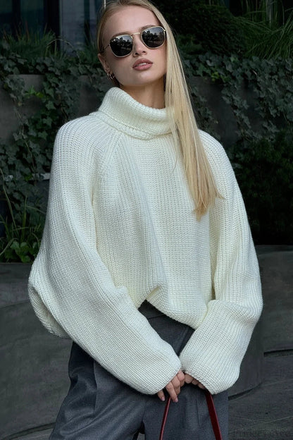 Loose Cropped Turtleneck Crisscross Back Sweater