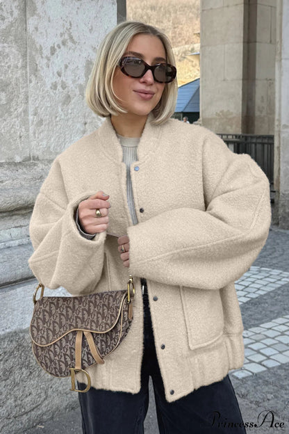 Loose Stand Collar Textured Wool Coat