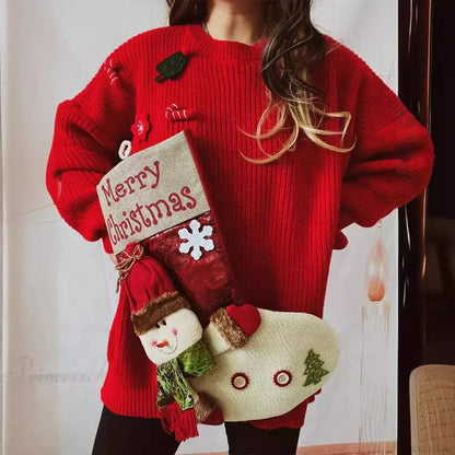 Loose Thickened Red Christmas Snowman Doll Pocket Christmas Sweater