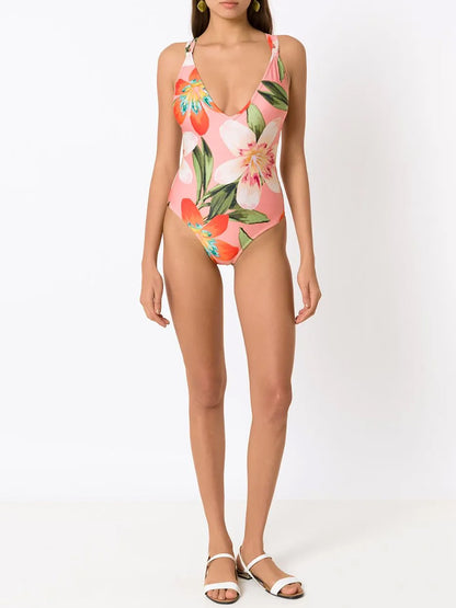 Print One Piece Swimsuit and Skirt