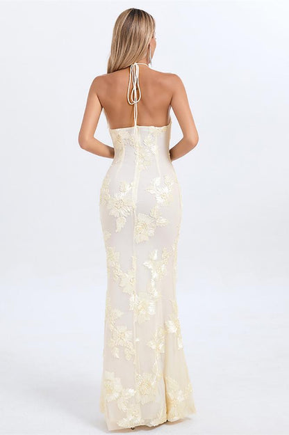 Lorraine Halter Emboidered Maxi Dress