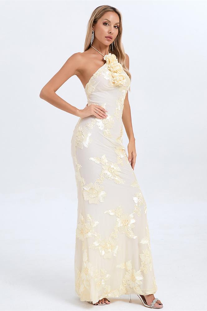 Lorraine Halter Emboidered Maxi Dress