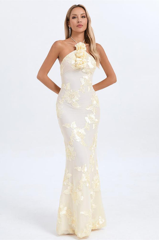 Lorraine Halter Emboidered Maxi Dress
