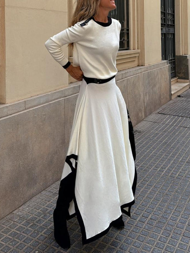 Contrast Color Round Neck Long Sleeve Sweater