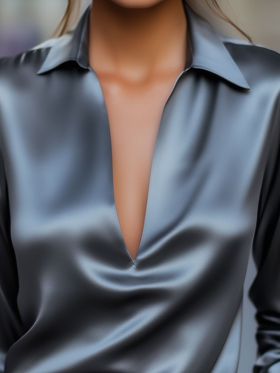 Bethany | ’s Spring V-neck Satin Blouse