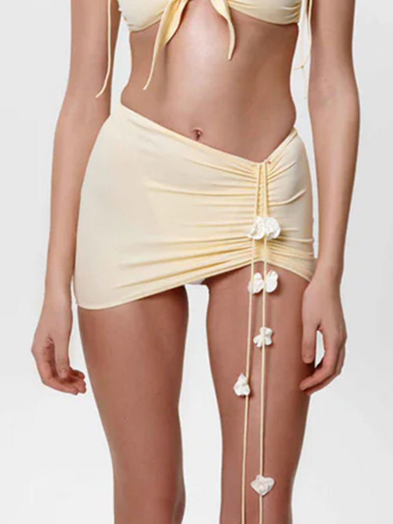 Plain 3d Flowers Bikini and Skirt