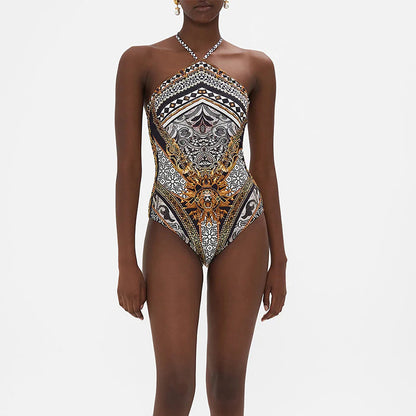 Printed Halter Swimsuit and Skirt