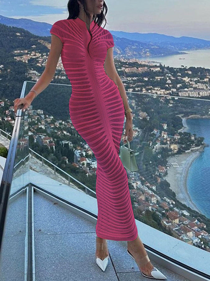 Short Sleeves Slim Knitted Maxi Dress