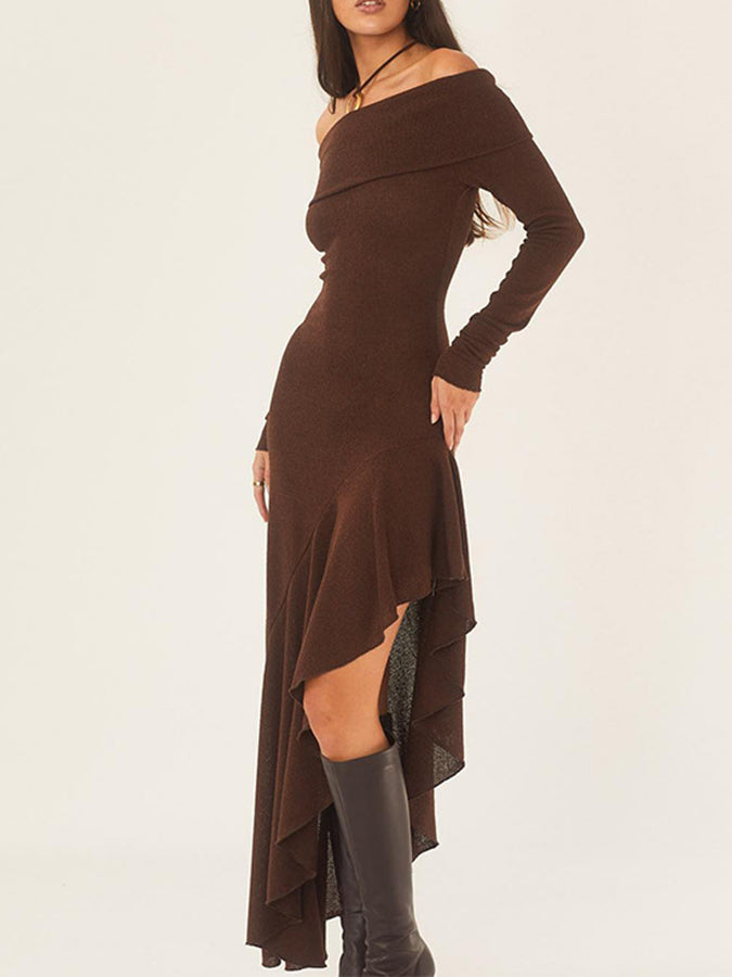Long Sleeves Off Shoulder Ruffle Maxi Dress