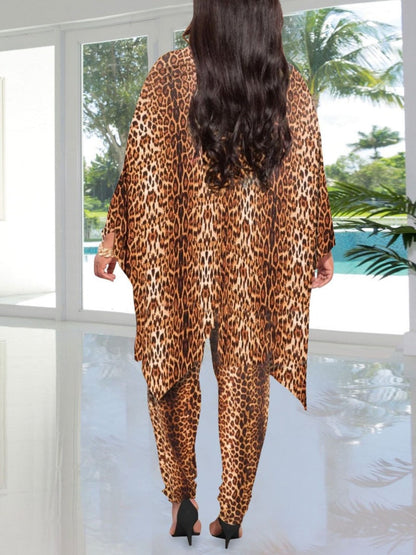 Batwing Sleeve Leopard Print Pants Set At8011