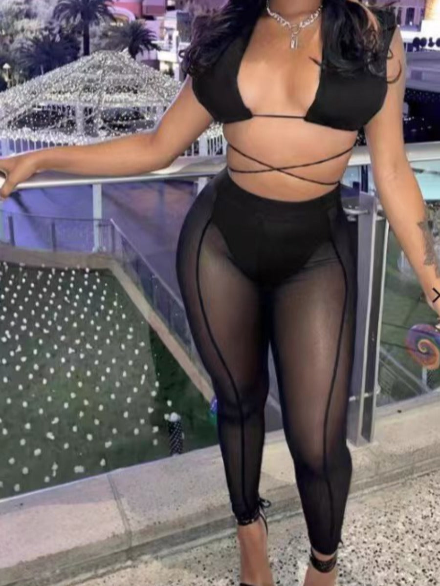Sxy Crop Top See-through Pants Set Ar7045