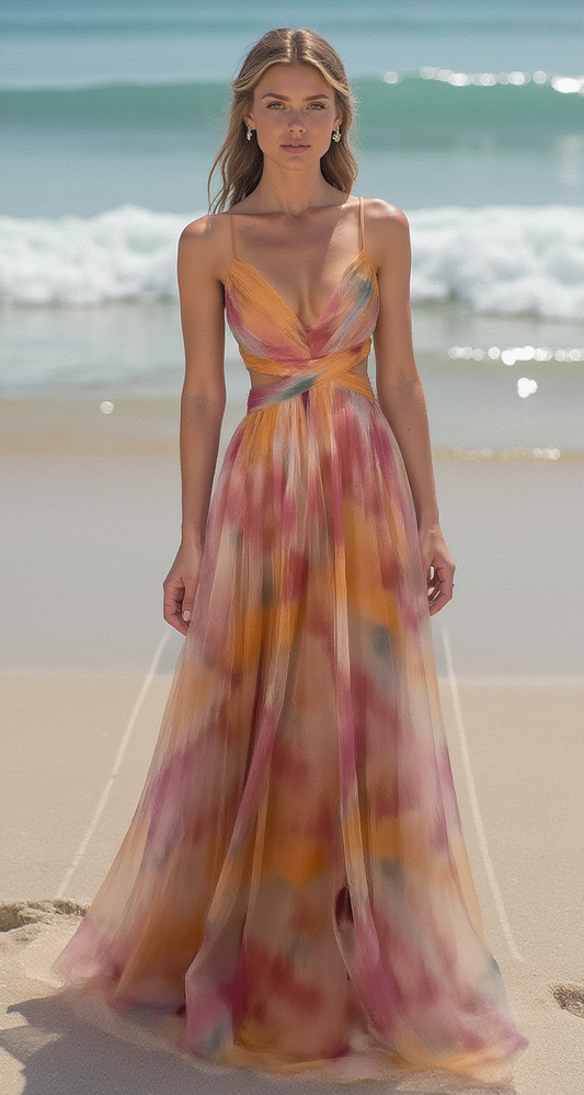 Everly - Printed Lace-up Maxi Dress