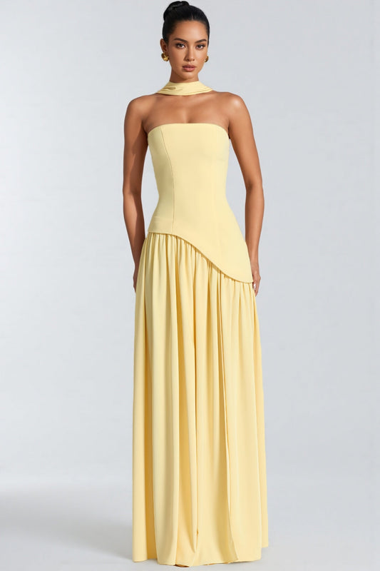 Amorlt Yellow Irregular Slit Maxi Dress