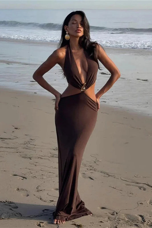 Metallic V Neck Resort Maxi Dress