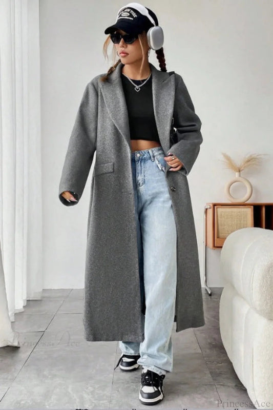 Minimalist Color Notched Collar Relaxed Wool Overcoat