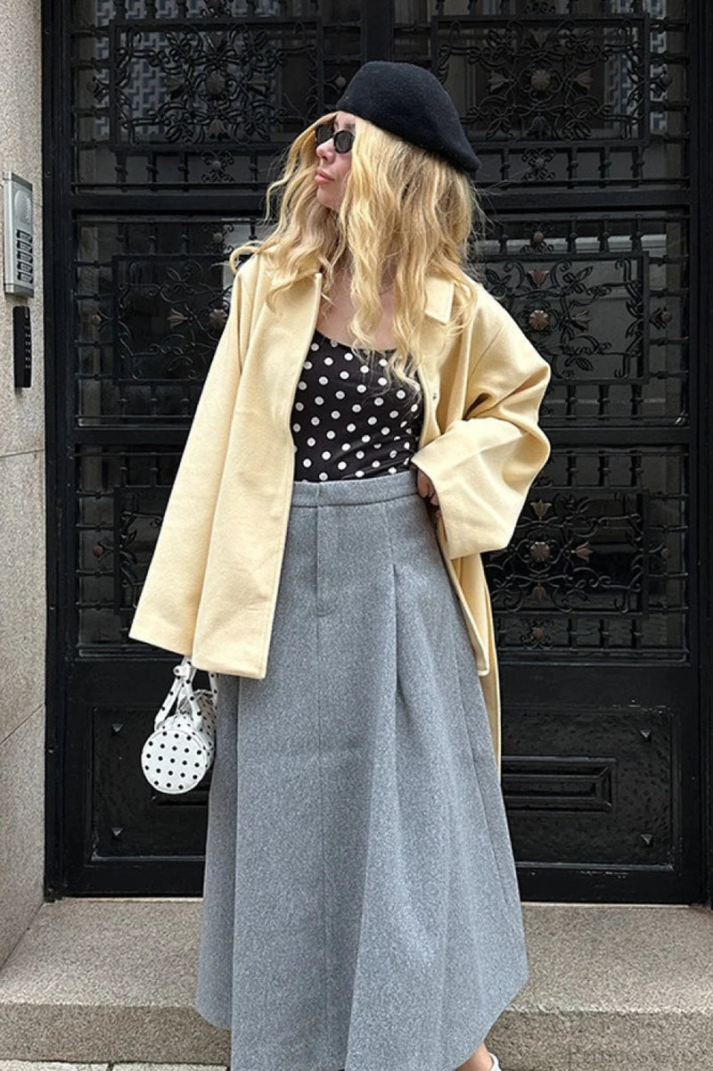 Minimalist Color Tie Waist Mid-length Coat