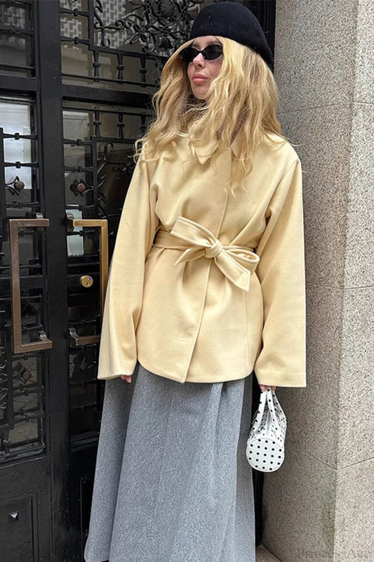 Minimalist Color Tie Waist Mid-length Coat