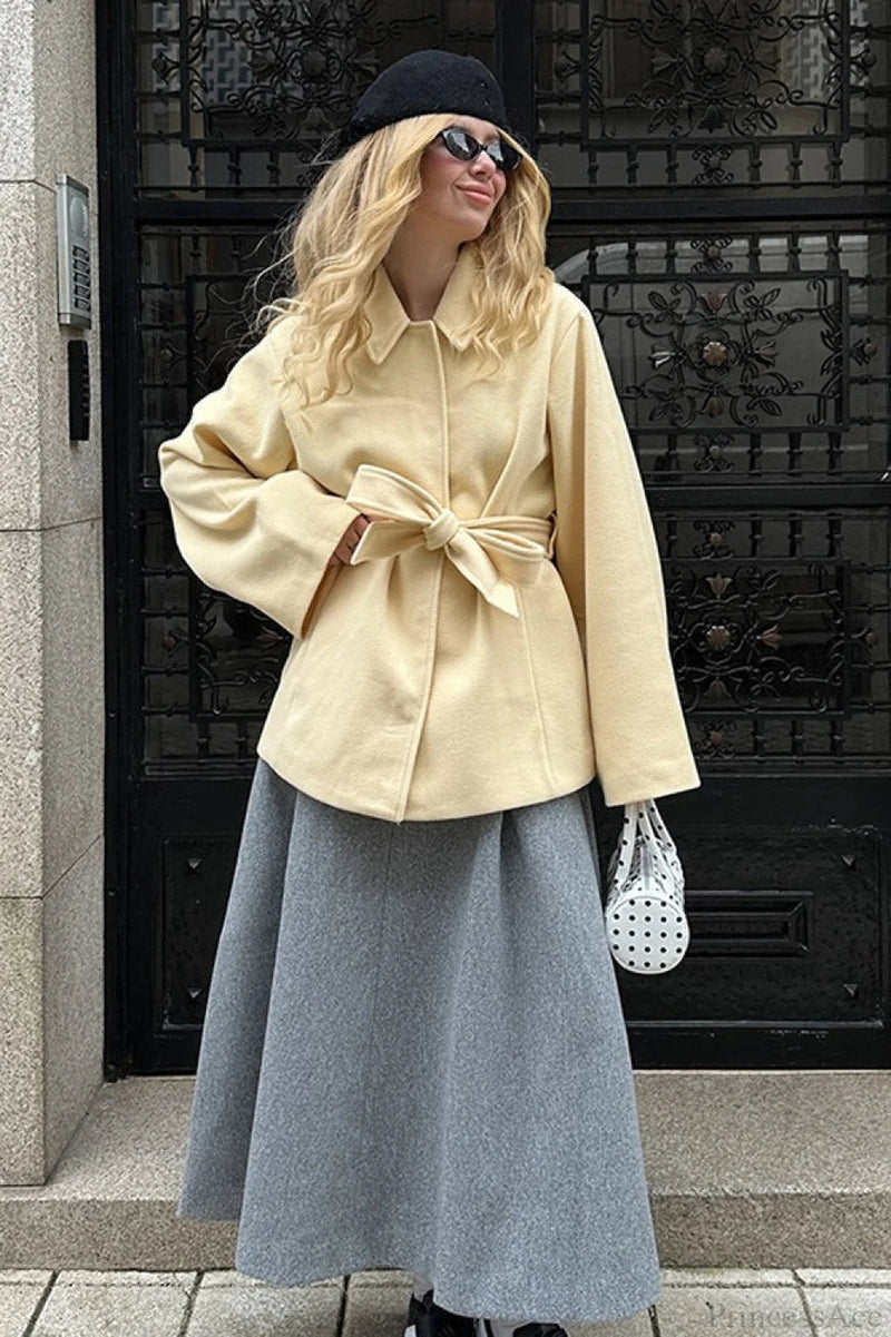 Minimalist Color Tie Waist Mid-length Coat