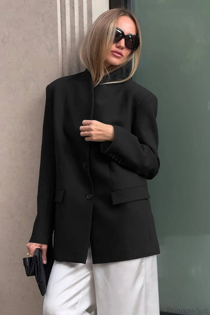 Minimalist White V-neck Relaxed Coat
