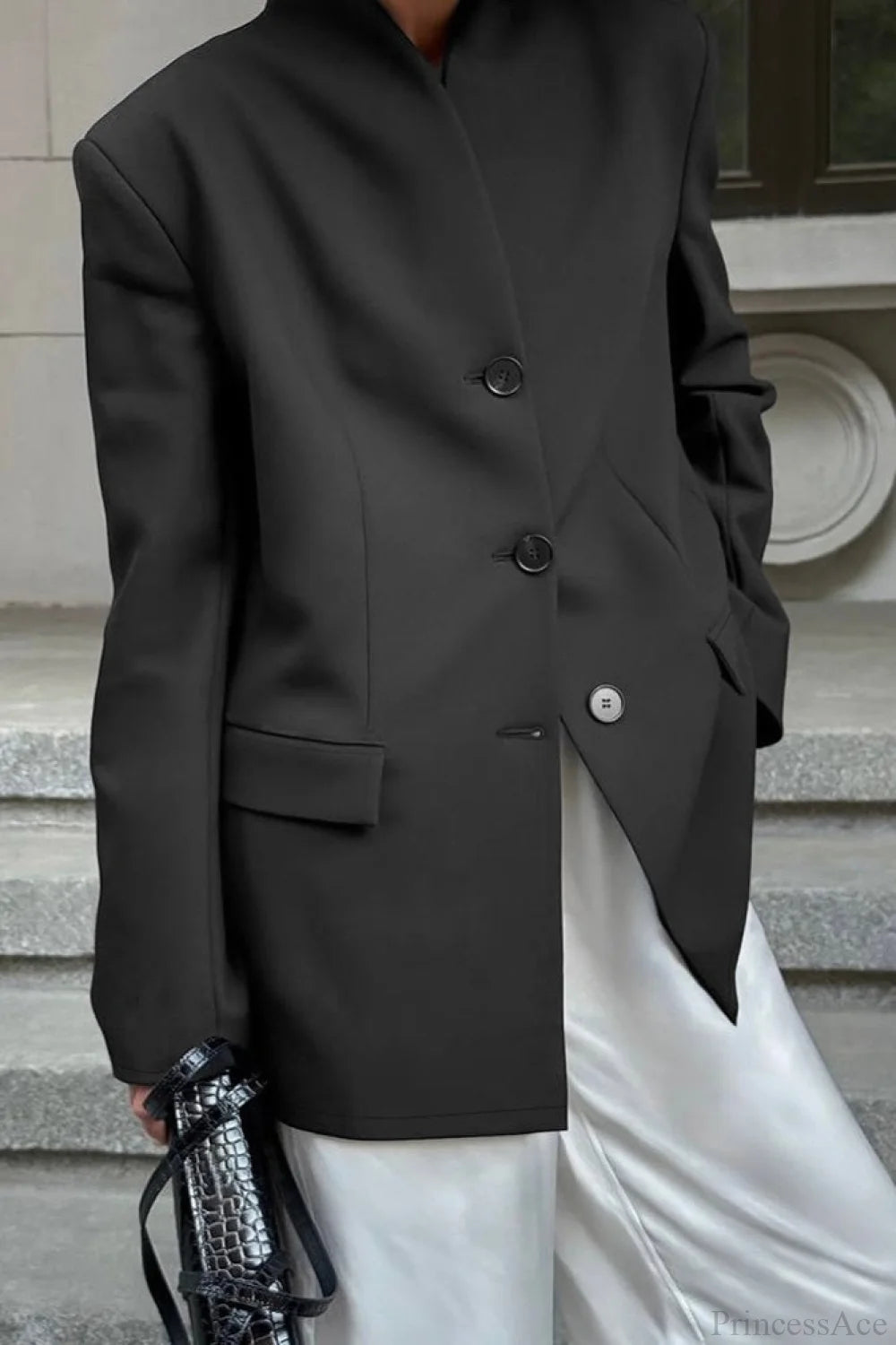 Minimalist White V-neck Relaxed Coat
