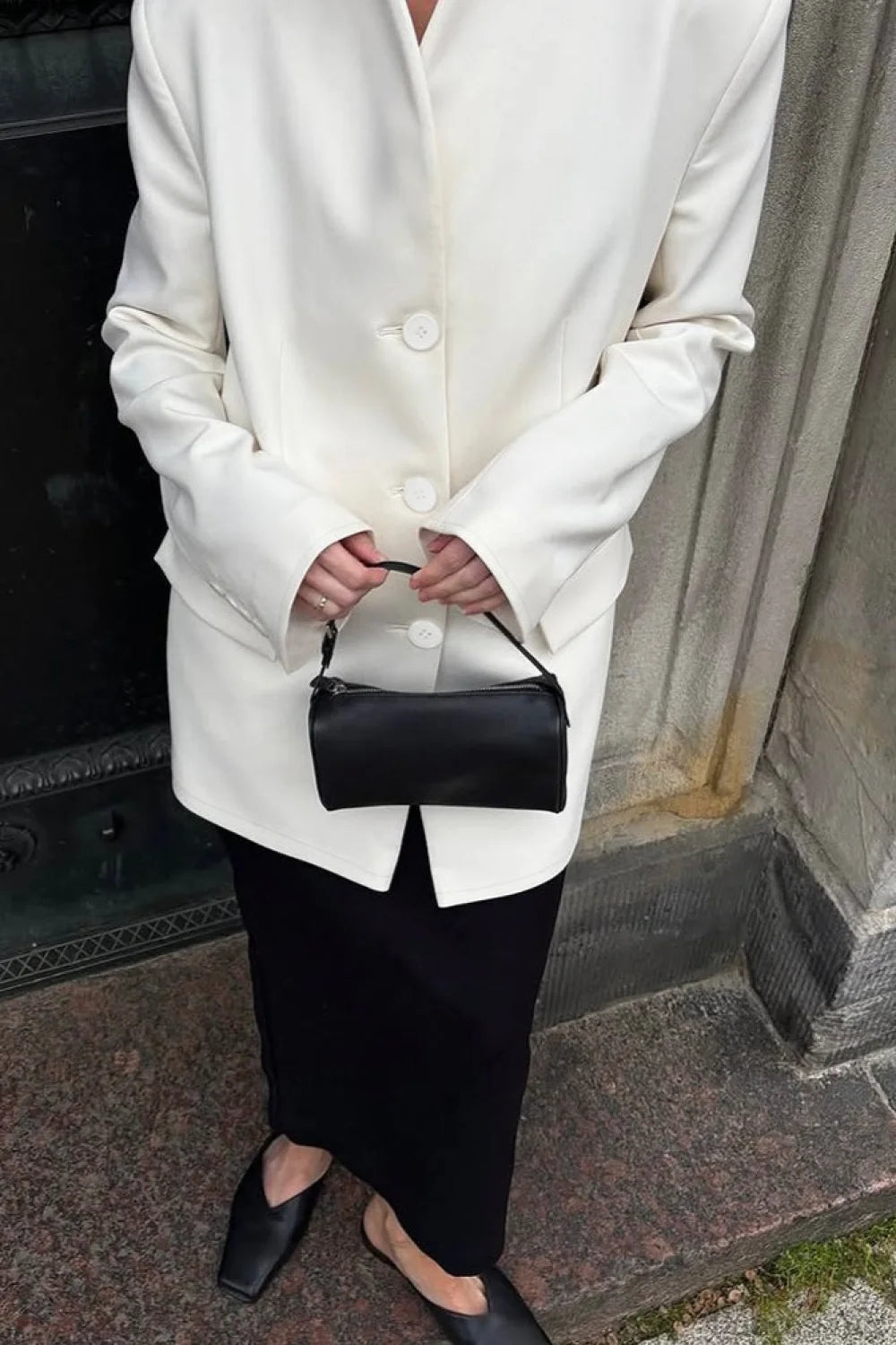 Minimalist White V-neck Relaxed Coat