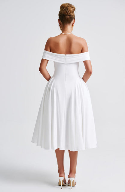 Mila - Off-shoulder Pleated Midi Dress