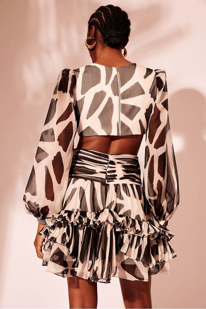 Miriam Printed Cut-out Ruffle Mini Dress