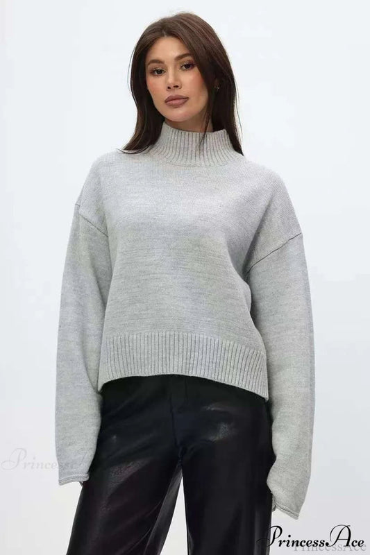 Mock Neck Bell-sleeve Loose Short Sweater